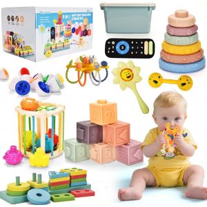 ChenQuanSarl-Jouets Bébés Pour 6 À 12 Mois,9 En 1 Montessori Jeux Bébé Eveil,Sensoriels,Trieur De Formes, En Blocs,À Empiler, Jouet Bebe 1 2 3 Ans Jeux Cadeau Pour Nouveau-Né - Neuf