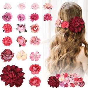 Meimie-Lot De 21 Barrettes À Cheveux En Forme De Fleurs Multicolores Roses Pour Fête Sur La Plage, Mariage, Décoration D'événement (Rose Rouge) - Neuf
