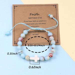 Kalanka-Bracelet Croix Pour Femme, Cadeau De Bapt&ecirc;me, Chr&eacute;tien, Catholique, Religieux, Perles En Pierre Naturelle, Cadeau Inspirant Pour Elle - Neuf