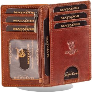 CAUC-Montr&eacute;al Portefeuille ultra fin avec grand compartiment zipp&eacute; - En cuir fin et plat - Pour homme et femme - Protection RFID - &Eacute;tui pour cartes de cr&eacute;dit - Avec bo&icirc;te cadeau, Marron vintage., - Neuf