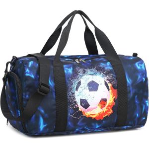 Sac De Sport Pour Enfant Garçon Et Femme Avec Compartiment À Chaussures Et Compartiment Humide, Sac De Bain, Adolescent, Petit Sac De Voyage, Sac De Fitness, Ballon De Football Bleu, Voyage - Neuf