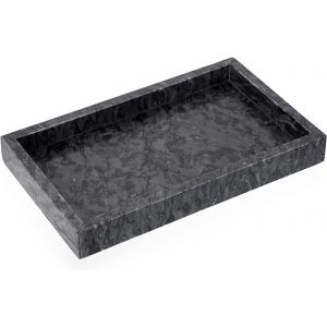 Checarzhn--No1-Plateau De Service Rectangulaire En Pierre De Marbre Naturel, Plateau À Bijoux Décoratif Pour Salle De Bain, Réservoir De Toilettes, Assiette De Baignoire, 25 X 15 Cm (Noir) - Neuf
