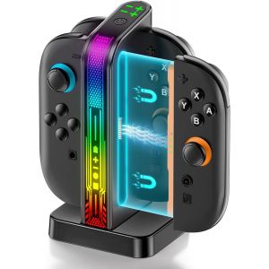 Eryi-Chargeur Magnétique Nintendo Switch 2 J-Con 2, Chargeur Switch 2 J-Con 2 Rapide 2,5h, Station De Charge Avec Led Rgb Multicolore Et Compact Détachable, Exclusivité Ns2 (Incompatible 1ère Gén/Ole - Neuf