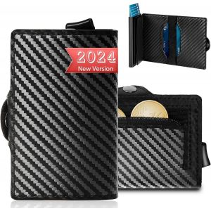 TRAHOO-Geldb&ouml;rse Herren Portefeuille Homme Porte Carte Homme, Slim Cuir en Fibre de Carbone avec Blocage RFID Et Emplacements pour Cartes de Cr&eacute;Dit, Clip de Billets avec Bo&icirc;Te Cadeau - Noir - Neuf