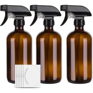 MEVRONISSHOP-Lot de 3 flacons vaporisateurs vides en verre ambr&eacute; de 500 ml pour le nettoyage, les cheveux, le jardinage et les huiles essentielles, pulv&eacute;risateur &agrave; g&acirc;chette r&eacute;glable avec param&egrave;tres d - Neuf