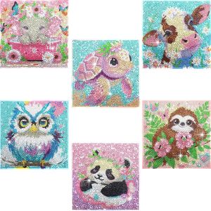 Ayuhr-6 Pièces Diamond Painting Enfant, Animaux De Dessin Animé Diamant Kit, 5d Diy Peinture Diamant Kit Complet, Débutant, 15x15cm (6) - Neuf