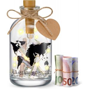 Cadeaux D'argent De Mariage À Carte Du Monde Led Lampe De Bouteille Avec Inscription Dein Abenteuer Beginnt Bouteille Décorative Lumineuse Emballage D'argent Cadeau De Mariage Pour Couples Voyage - Neuf