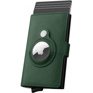 TRAHOO-Porte-Cartes de cr&eacute;dit AirTag Wallet pour Hommes, Porte-Cartes en Cuir RFID bloquant Le bo&icirc;tier de Carte bancaire en m&eacute;tal Pop Up (Vert fonc&eacute;) - Neuf