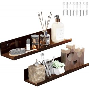 Cauc-Etagere Murale &Eacute;tag&egrave;re Flottante 38cm, Lot De 2 &Eacute;tag&egrave;re Invisible Chambre D'enfant, Bibliotheque Murale Facile &Agrave; Nettoyer, &Eacute;tag&egrave;re Flottante Pour Salon Chambre Salle De Bain (Brune) - Neuf