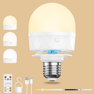 Kalanka-Ampoule Led E27 Rechargeable Avec T&iquest;&iquest;L&iquest;&iquest;Commande, Batterie Usb C Rechargeable Avec Batterie De 2200 Mah, Crochet Magn&iquest;&iquest;Tique, 3 Couleurs, Minuterie &iquest;&iquest; Intensit&iquest;&iquest; Variable, Sans &iquest;&iquest;Lectricit&iquest;&iquest;, Pour &iquest;&iquest; - Neuf