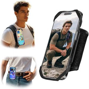 JGD-Support de t&eacute;l&eacute;phone pour Sac &agrave; Dos, 2 en 1 Support de Ceinture pour iPhone 4,5-7'', Rotatif &agrave; 360&deg;, d&eacute;tachable, Ajustement s&eacute;curis&eacute; Sangles de Sac &agrave; Dos de 4-7cm, Parfait pour la randonn&eacute;e - Neuf