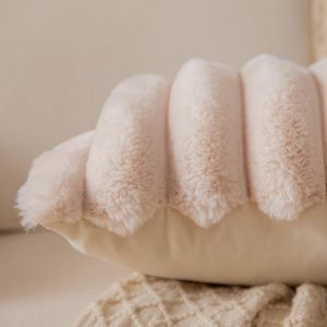 Cauc-Lot De 2 Housse De Coussin Rayures En Fausse Fourrure Taie D'oreiller Confortable Moderne D&eacute;corative Convient Pour Famille Salon Chambre Canap&eacute; - Lit Coussin 40x40 Cm Beige - Neuf