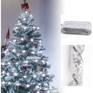 KAL-Ruban Sapin De Noel 10 Mètres /32.8Ft Guirlande Ruban Sapin De Noel 100 Led Boîtier Slimenté Par Batterie Ruban Pour Décoration De Noël D'Intérieur De Fête De Mariage (Argent) - Neuf