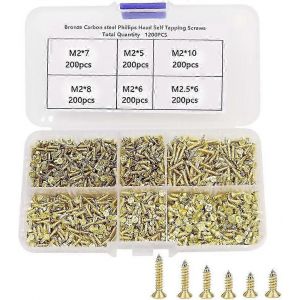 1200 pièces petites vis à bois de charnière M2 / m2.5 petites vis en laiton 5/6 / 8/10 / mm minuscules vis cruciformes à tête plate assortiment - Or - Neuf