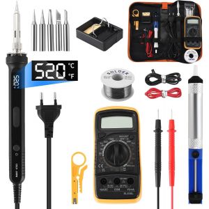 LETNERNY-Fer À Souder Kit, Kit De Soudage À Température Réglable Led 100 W, Station De Soudage Électrique Avec 5 Conseils De Soudage, Pompe À Dessouder, Multimètre Numérique Pour Le Soudage Et La Rép - Neuf