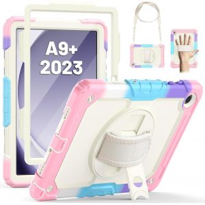 Coque Pour Galaxy Tab A9 Plus 11 Pouces 2023,Coque Antichoc Pour Galaxy Tab A9 Plus Avec Protecteur D'écran,Support Rotatif À 360°/Dragonne,Bandoulière,Porte-Stylo,Camo Rose - Neuf