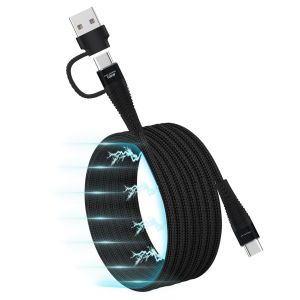 ERYI-Câble De Charge Magnétique 2 En 1 100 W Usb A/C Vers Usb C, Charge Rapide, 5 A, Compatible Avec Macbook Pro/Air, Ipad Air/Pro 2024, Iphone 16, Galaxy S25 Ultra, Pixel 9, Ps5, Switch (2 M) - Neuf