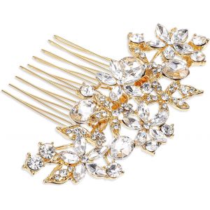 Peigne &Agrave; Cheveux De Mari&eacute;e Avec Strass Et Fleurs En Cristal Paillet&eacute; - Accessoire De Cheveux D&eacute;coratif Pour Femmes Et Filles (Dor&eacute;) - Neuf