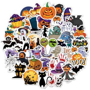 Lot De 50 Autocollants D'halloween En Vinyle Imperm&eacute;able Pour Ordinateur Portable, Bouteille D'eau, Bricolage, Scrapbooking, Dessin Anim&eacute;, Citrouille, Th&egrave;me Pour Enfants, Adolescen[Com912662] - Neuf