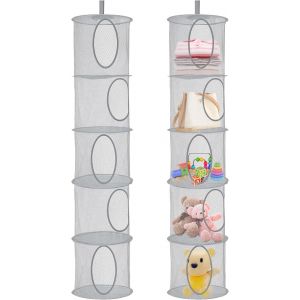Mevronisshop-2 Pi&egrave;cesfilet Rangement Suspendu, 5 Niveaux Filets De Rangement Pliables, Organisateur Suspendu Pour Peluches, Range Peluche Organisateur En Tissu Pour Jouets, Petits V&ecirc;tements (Gris) - Neuf