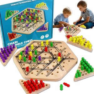 Eryi-Jeu D'échecs Triangle En Bois, Jeu Elastique Triangle 2 À 4 Joueurs, Jeu De Société Intellectuel Pour Enfants, Jeu De Société À Partir De 3, 4, 5, 6, 8, 10 Ans - Neuf