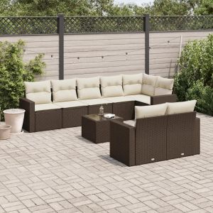Salon De Jardin Avec Coussins 9 Pcs Marron Résine Tressée - Neuf