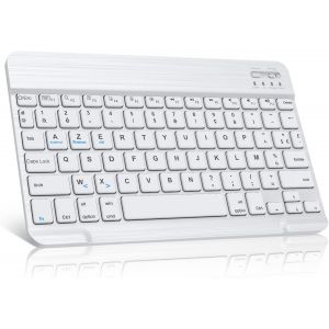 Clavier Bluetooth Pour Ipad/Ipad Air/Pro/Tablette Samsung/Xiaomi Pad/Lenovo/Mac, Azerty Français Clavier Léger Rechargeable Portables Pour Système Ios, Android, Windows, Blanc - Neuf