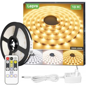 Ruban Led 10m,Bande Led Lumière Blanche Tunable(3000-6000k) Dimmable,Bandeau Led Autocollant 600 Leds Smd 2835 Avec Télécommande,Kit De Bande Lumineuse Pour Meuble,Escalier,Chambre - Neuf