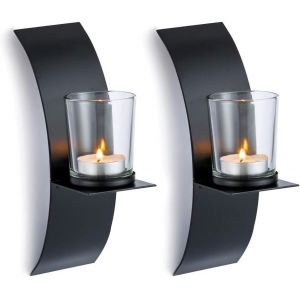 Lot de 2 bougeoirs muraux de style vintage, bougeoirs créatifs en fer noir, décorations murales pour la maison et le jardin - Neuf
