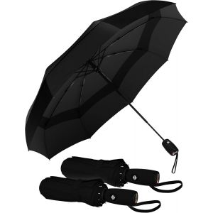 Windproof Travel Umbrellas For Rain - Easy Auto Open Close, Durable & Compact Umbrella, Strong Fiberglass Frame, Waterproof Canopy - Backpack, Purse, Portable Umbrella For Travel - Neuf