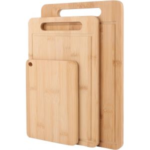 Lot De 3 Planches &Agrave; D&eacute;couper En Bois De Bambou - 34 X 22 / 30,5 X 20 / 20 X 15 Cm - Planche &Agrave; D&eacute;couper En Bois Pour Pain, Viande, Fruits - Neuf