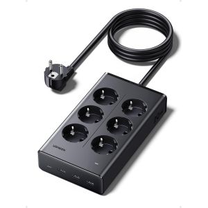 JEXNOVASHOP-10 en 1 Multiprise Parafoudre et Surtension 3680W 6 Prise AC 4 USB Bloc Electrique USB C 20W avec Interrupteur Compatible avec iPhone 17 16 15 14 13 Galaxy S25 S24 iPad MacBook Rallonge 1 - Neuf