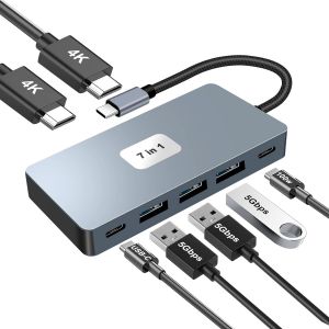 JGD-Hub USB C Adaptateur Multiport 7 en 1 pour 2 &Eacute;crans (Dual HDMI 4K) Dock USB C avec 3 USB 3.0 5Gbps, 100W PD Charge pour PC,Laptop,MacBook,Dell,HP,Samsung,Souris,Clavier,DisqueU etc. - Neuf