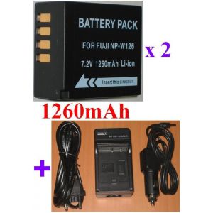 Chargeur + 2 Batteries Pour FujiFilm Fuji NP-W126 NPW126, FinePix HS30EXR, HS33EXR, X-Pro1 7.2V **12 - Neuf