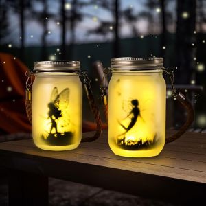 Kal-Lanternes Solaires Pour Extérieur, Lot De 2 Mason Jar Solaire Lampe, Ip55 Étanche Led Pot Mason Solaire Féerique,Livré Avec 4 Morceaux De Carton Pvc Pour Patio Pelouse Jardin Décoration (Chaud) - Neuf
