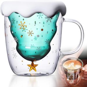 Eryi-Tasse Verre Noel, Tasse Sapin Noel, Mug Sapin Noel, Tasse À Expresso Double, Tasse Mignonne, Mug À Café, Tasse À Lait, Verre A Eau De Noël, Tasse Cadeau - Neuf