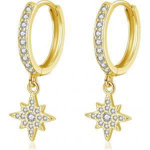 Kal-Créoles Avec Pendentif En Argent 925 Pour Filles - Hypoallergéniques - Zircon Cubique - Boucles D'oreilles Pendantes Pour Plusieurs Trous D'oreille - Boucles D'oreilles Créoles De Noël En - Neuf