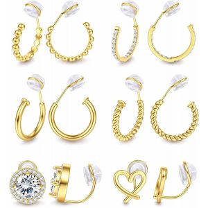 Kal-Paires De Boucles D'oreilles À Clip Pour Femmes Plaqué Or 14 Carats Boucles D'oreilles À Clip Fausses Boucles D'oreilles Coeur Cz Twist Boucles D'oreilles À Clip Pour Oreilles Non Percées - Neuf