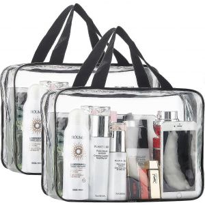 2 pi&egrave;ces Grand maquillage transparent Cosm&eacute;tique Trousse d'organisateur de produits de toilette, Sacs fourre-tout en plastique transparent, Sac &agrave; main transparent imperm&eacute;able &agrave; main - Neuf