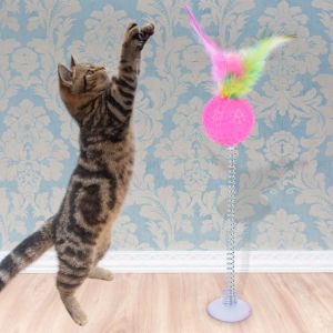 Hjlian Lot De 10 Balles A Ventouse Pour Chat Et Animal De Compagnie, Jouets Interactifs D'entrainement Avec Plumes - Neuf