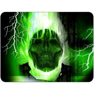 KAL-Tapis De Souris L 36 X 25 Cm, Mouse Pad, Motif Crâne Vert, Tapis De Souris En Tissu, Antidérapant, Silencieux, Le Jeu Vidéo, Bureau, Home Office, Lavable, Enroulable, Découpé Au Laser - Neuf