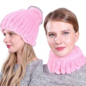 EVAGO Femmes V&eacute;ritable Fourrure De Lapin D'hiver En Tricot Bonnet &Eacute;charpe Ensemble Pour Fille &Eacute;pais Doubl&eacute; Chapeau De Ski Chaud T&ecirc;te De Mort Avec Fox Pom-style 31-enfants-femme - Neuf