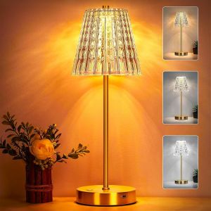 Vintage Style Cordless Crystal Table Lamp With 3 Colors Led Touch Lamp Battery Operated Dimmable For Living Room Bedroom Garden - Neuf