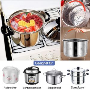 Subzonal-Panier Vapeur, Cuit-Vapeur En Acier Inoxydable 304, Od 21,6cm, Petit Cuit-Vapeur, Cuit-Vapeur En Acier Inoxydable Avec Poign&eacute;e En Silicone Pour Cuire Les L&eacute;gumes, Casseroles, 6l - Neuf