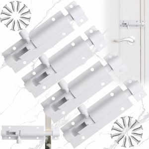 Chenquansarl-4 Pcs Verrou De Porte À Boulon Coulissant, Loquet De Porte En Alliage D'aluminium, Loquet De Porte Blanc, Loquet Coulissant Avec Vis, Pour Portail De Jardin, Cabanon, Toilettes - Neuf
