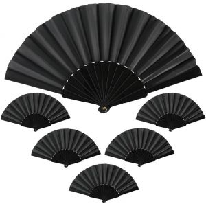 Kalanka-Noir Soie Eventail Pliant, 6 Pièces Soie Pliant Ventilateur Éventail En Soie Pliable, Éventail Noir Classique Pliables À La Main Pour Cadeaux De Mariage Décoration De Maison - Neuf