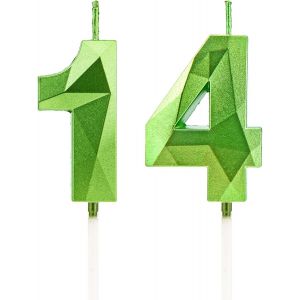 Sansh-Bougies D'anniversaire Pour 14e Anniversaire - Bougies En Forme De Chiffre Vert - Décoration De Gâteau D'anniversaire - Pour Fêtes D'anniversaire, Mariages, Anniversaires De Mariage D'entrepris - Neuf