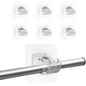 10 Pièces Support Tringle Rideaux Sans Percage,Crochet Rideau Adhesifs,Auto-Adhésif Support Rideau,Réglable Accroche Barre Porte,Crochet Autocollant Pour Salle De Bain Salon,Transparent - Neuf