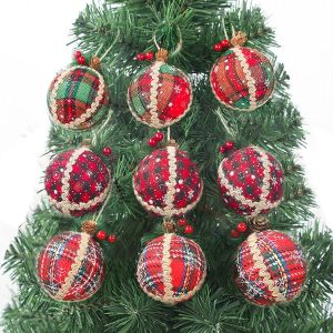 Buffalo Plaid Rustique D&eacute;corations d'Arbre de No&euml;l Ornements Ensemble,Incassable pomme de pin Boule de No&euml;l Suspendus D&eacute;cor de Ferme en Ferme Familiale en plein air,80mm rouge de la toile de Jute Or - Neuf