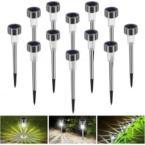 KALANKA-Lampe Solaire Exterieure Jardin 12PCS Lampe Jardin LED au Sol Etanche IP65 Décoration Eclairage Solaire Extérieur Pour Chemins Pelouse Terrasse Automatique Rechargeable (Blanche Froide) - Neuf